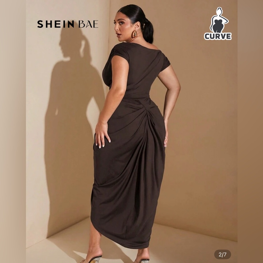 SHEIN Brown Asymmetrical Ruched Cocktail Dress